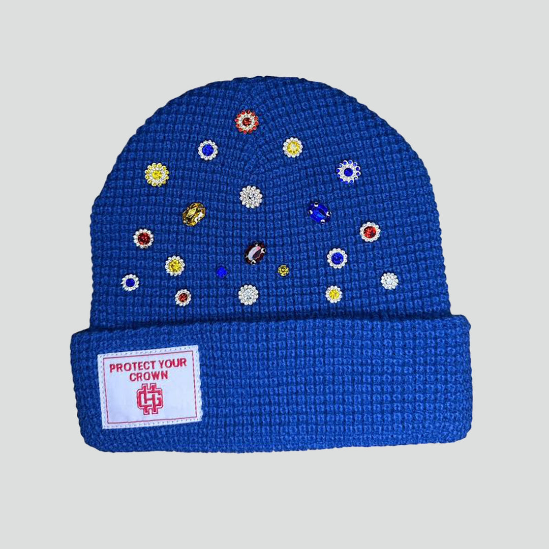 Holy Godz Protect Your Crown Blue Crystal Beanie - Holy Godz 