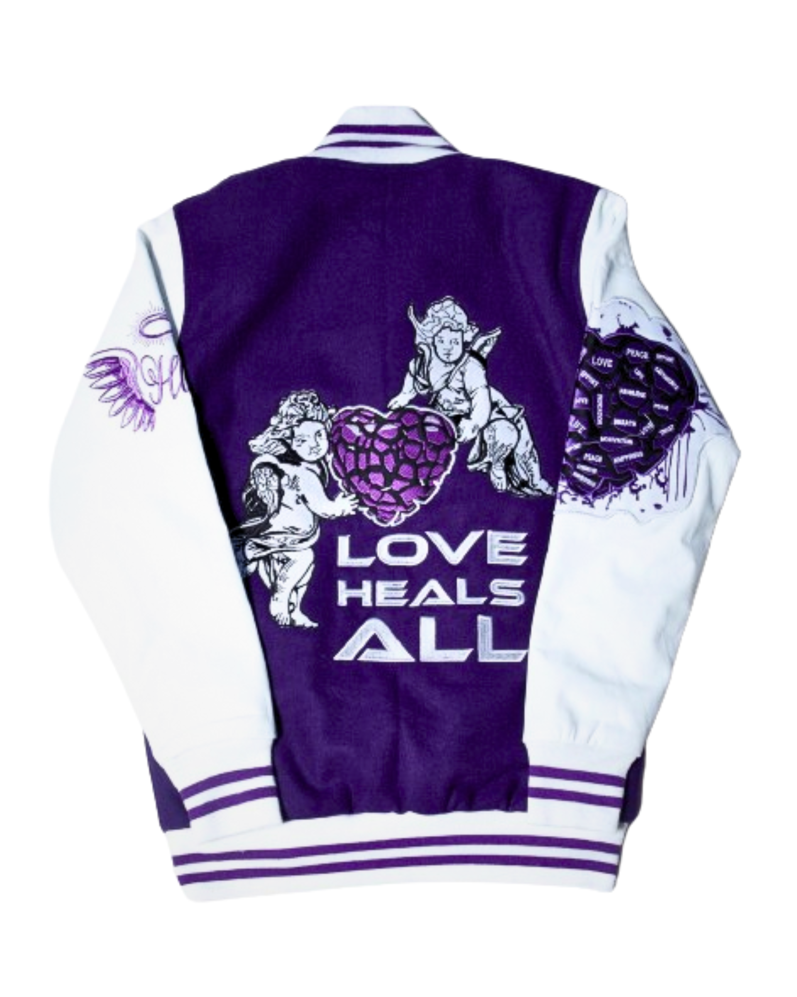 LOVE HEALS ALL VARSITY JACKET (PURPLE) - Holy Godz 