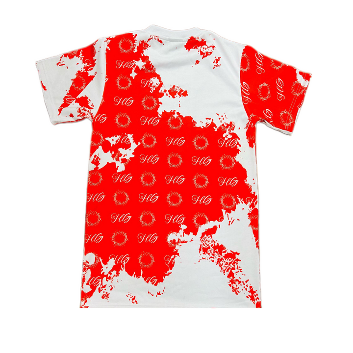 Holy Godz Crown Stain T-Shirt — red colorway, detail view