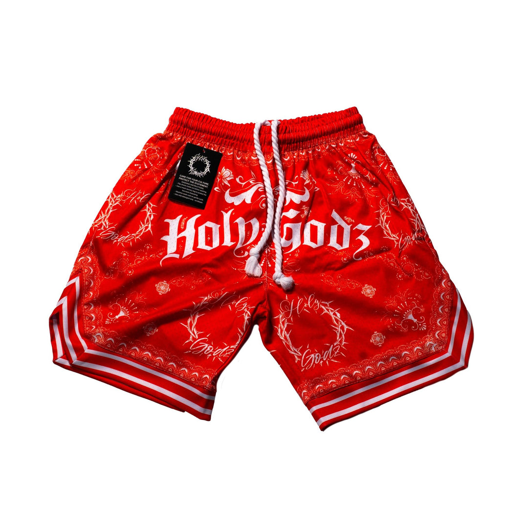 Holy Godz Unity Bandana Shorts — red colorway, main product shot