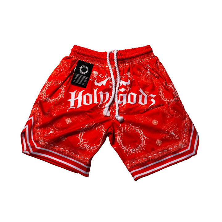 Holy Godz Unity Bandana Shorts — red colorway, main product shot