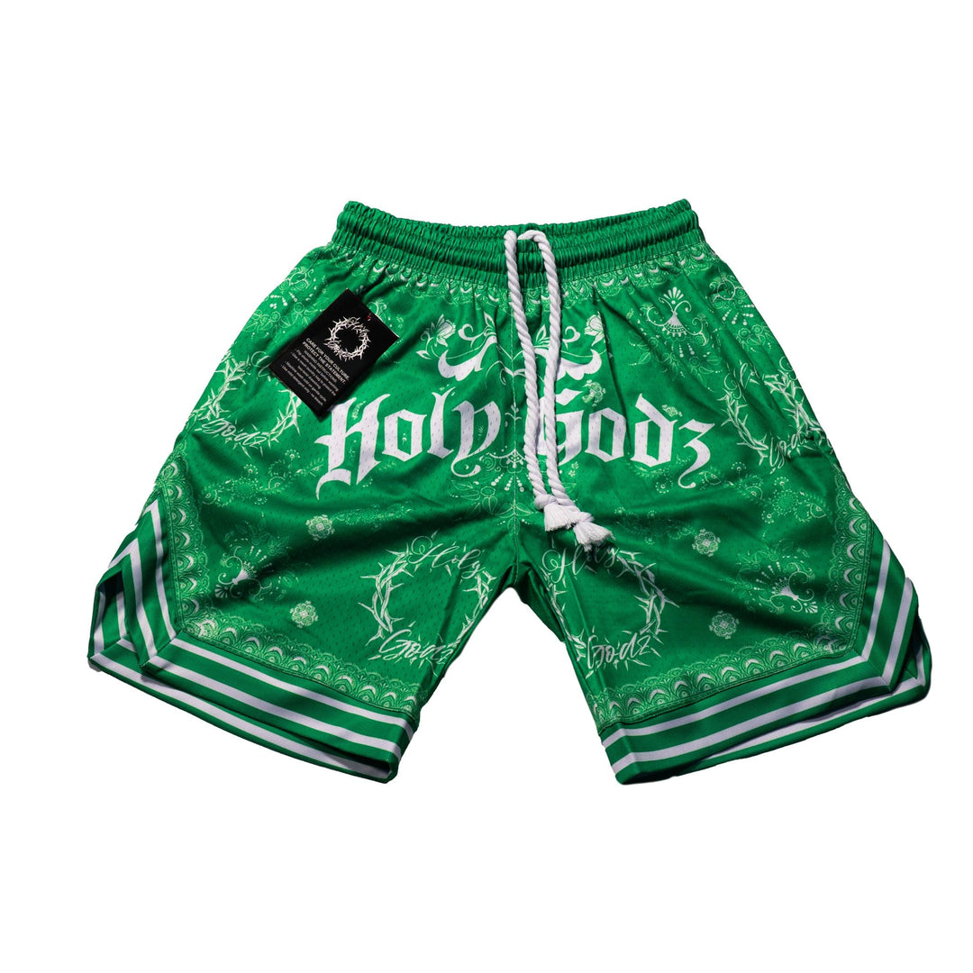 Holy Godz Unity Bandana Shorts — green colorway, main product shot