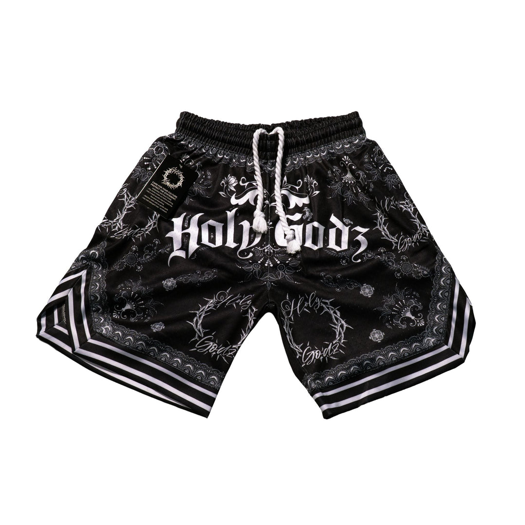 Holy Godz Unity Bandana Shorts — black colorway, main product shot