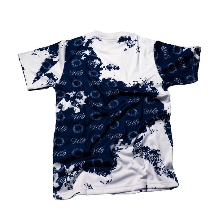 Holy Godz Crown Stain T-Shirt — navy blue colorway, detail view