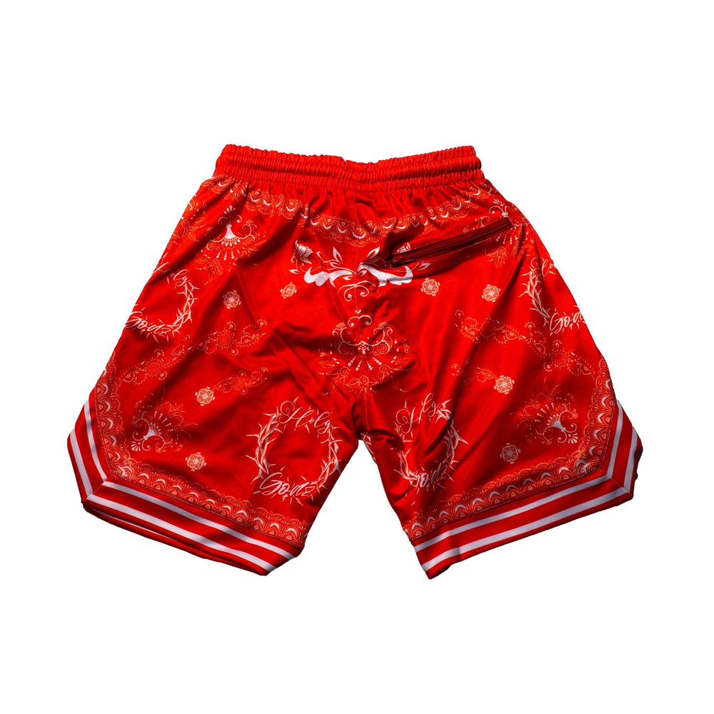 Holy Godz Unity Bandana Shorts — red colorway, alternate view
