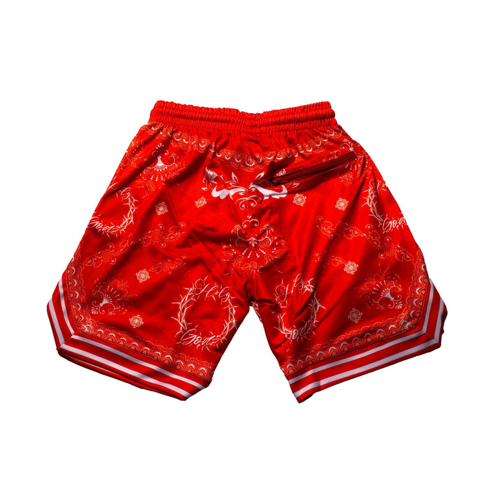 Holy Godz Unity Bandana Shorts — red colorway, alternate view