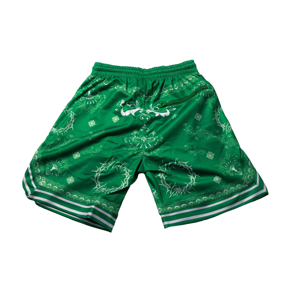 Holy Godz Unity Bandana Shorts — green colorway, alternate view