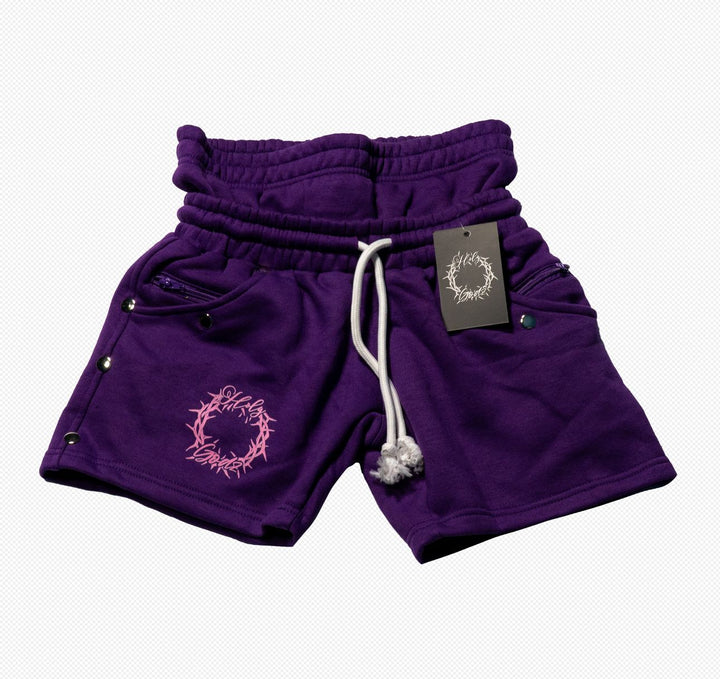 Holy Godz Crown of Thorns Shorts — detail view, thorn crown graphic